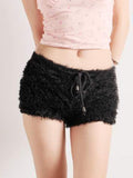 Poshoot nye outfits party outfits Fashion Hottie Black Faux Fur Short All-Match Trendy New Women Mini Shorts Chic Simple