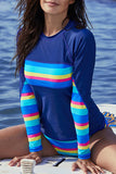 Poshoot-Athletic Rainbow Stripe Tankini Set