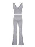 Poshoot nye outfits party outfits Sweetown Gray Slim Sleeveless V Neck Vest And V Shape Waist Flared Leggings 2 Pieses Pants Sets Womens Summer Baddie Outfits