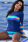 Poshoot-Athletic Rainbow Stripe Tankini Set