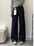 Poshoot Simple Solid Color High Waist Straight Jeans Baggy Pants Streetwear Women American Retro High Waist Wide Leg Pants Y2k Jeans