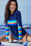 Poshoot-Athletic Rainbow Stripe Tankini Set