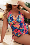 Poshoot-(XL-4XL) Floral Print Cutout One Piece Swimsuit