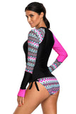 Poshoot-Vansa Printed Long Sleeve Swimsuit Set