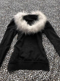 Poshoot Letter Zip Hooded Fur Collar Sweatshirt Fashion Street Zipper Hooded Sweatshirt Harajuku Style Hip Hop Y2k Zipper Sweatshirt