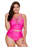 Poshoot-(M-3XL) Cross-Chest Tankini Set