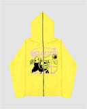 Poshoot-Harajuku Print Zip Up Hoodie