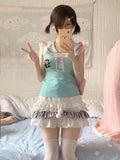 Poshoot Kawaii MIni Skirt Summer Cute Y2K Women Clothes Grunge Korea White Short Skirts Sexy Streetwear Casual 2000s E Girl Lace Skirts