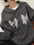 Poshoot Street Bow Print Drawstring Oversized Hoodie