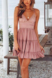 Poshoot Sexy V Neck Tiered Ruffle Pink Blending Mini Dress