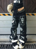 Poshoot Wash Print Pattern Wide Leg Pants Stylish High Street Baggy Jeans Slouchy Jeans Harajuku Style Hip Hop Y2k Trousers Y2k Jeans