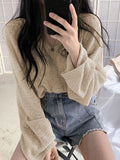 Poshoot Y2k Apricot Color Cozy V Neck Baggy Thin Sweater