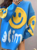 Poshoot Solid Color Y2k Smile Print Thicken Loose Sweater