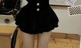 Poshoot Korean Fashion V-nck Long Sleeve Black Knitted Cardigan+ Y2k E-Girl High Waist Ruched Short Skirts  New Two Piece Sets