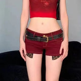 Poshoot Sexy Low-waisted Bodycon Shorts Y2k E-Girl Leopard Print Patchwork Jeans   Summer New All-match Hot Short Pants