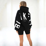 Poshoot Solid Color Simple Letter Print Hooded Pullover Sweatshirt Fashionable High Street Hooded Pullover Sweatshirt Hoodies Women