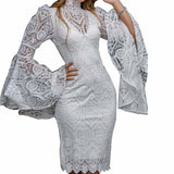 detective vs suspect dress to impress Women's Lace Embroidered Flare Sleeve Dress Slim Fit Banquet Evening Dress