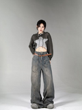 Poshoot Distressed Washed Wide Leg Jeans Women American Retro Street Loose Straight-leg Pants Y2k Hip Hop Fashion High Waist Jeans