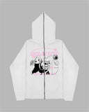 Poshoot-Harajuku Print Zip Up Hoodie