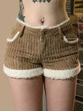 Poshoot nye outfits party outfits Autumn Trendy New Women’s Corduroy Short Fashion Simple All-Match Faux Fur Trim Spliced Design Short Pants