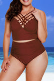 Poshoot-(M-3XL) Cross-Chest Tankini Set