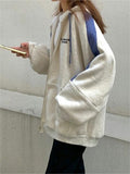 Poshoot Grey Oversized Hoodie with Zip and Blue Stripes