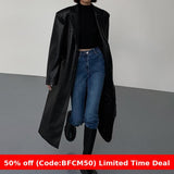 black sweater dress outfit Black Mid-Length Leather Coat for Women 2024 Spring and Autumn Fashion New Loose over-the-Knee PU Leather Suit Coat Trendy