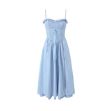 Poshoot outfit Fashion Summer Dresses Blue Midi Crochet Dress Elegant Sexy Spaghetti Strap Bustier Dress For Party Club