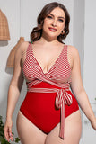 Poshoot-Striped Tie Waist One Piece Swimsuit