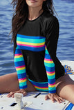 Poshoot-Athletic Rainbow Stripe Tankini Set