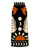 Poshoot Bird Print Mesh Cover Up Maxi Skirt