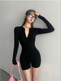 Poshoot Vintage Bodysuits Sexy Women Clothing  Korea 90s Punk Winter Slim Jumpsuits High waist Playsuit Overalls Y2k Harajuku Shorts