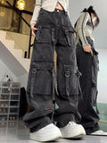 Poshoot Street Multi Pocket High Rise Cargo Jeans