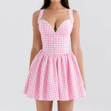 Poshoot outfit Sexy Summer Mini Plaid Dress New Arrivals V Neck Spaghetti Strap Dress Fluffy Skirt  A Line Women's Clothing