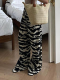 Poshoot nye outfits party outfits Sweetown Zebra Stripe Knitted Straight Pants Women Drawstring Elastic Waist Casual Loose Baggy Trousers Boho Vacation Outfits