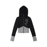 Poshoot Y2k Harajuku Gothic Zippered Hooded Knitted Cardigan Fashion High Street Zip Hooded Sweater Harajuku Hip Hop Zip Hooded Cardigan