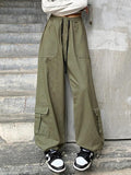 Poshoot Vintage Drawstring Baggy Cargo Pants with Big Pockets