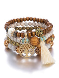 Poshoot Bohemia Multi-Layer Wood Beads Handmade Tassels Bracelet