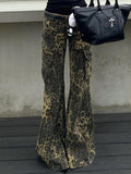 Poshoot Cool Leopard Print Multi-pocket Cargo Pants American Retro Fashion Chic Jeans Harajuku Hip Hop Trendy Y2k Denim Wide Leg Pants