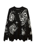 Poshoot Vintage Multi Color Swirl Print Ripped Design Sweater