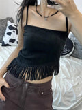 Poshoot Korean Sexy Backless Lace Up Camisole Tops Y2k E-Girl Slim Fit Tassel Tank Top  Summer New Straight Black Vest for Women