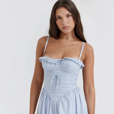 Poshoot outfit Fashion Summer Dresses Blue Midi Crochet Dress Elegant Sexy Spaghetti Strap Bustier Dress For Party Club