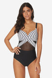 Poshoot-Mesh Striped One Piece Swimwear