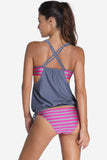 Poshoot-Striped Swimsuit With Double Layer Lining