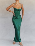 Poshoot outfit Green Maxi Bodycon Dress Sexy Celebrity Event Prom Night Party Dresses Satin V Neck Spaghetti Strap Women Dresses Summer