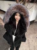 Poshoot Gothic Hoodie 90s Korea Coats Vintage Streetwear Zip Up Fox Fur Black Oversize Hoody Graphic Crop Top Harajuku Kpop Y2k Hoodies