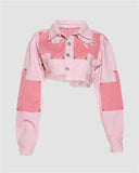 Poshoot-Pinky Patchwork Denim Jacket