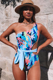 Poshoot-Asymmetric Cutout Belted One Piece Swimsuit