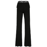 Poshoot nye outfits party outfits Solid Lace Trim High Waist Flared Pants Hotsweet Y2k Women 2024s Trendy Basic Fashion Trousers Casual