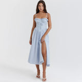 Poshoot outfit Fashion Summer Dresses Blue Midi Crochet Dress Elegant Sexy Spaghetti Strap Bustier Dress For Party Club